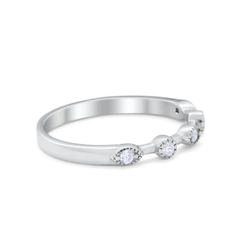 Half Eternity Art Deco Wedding Band Simulated CZ 925 Sterling Silver